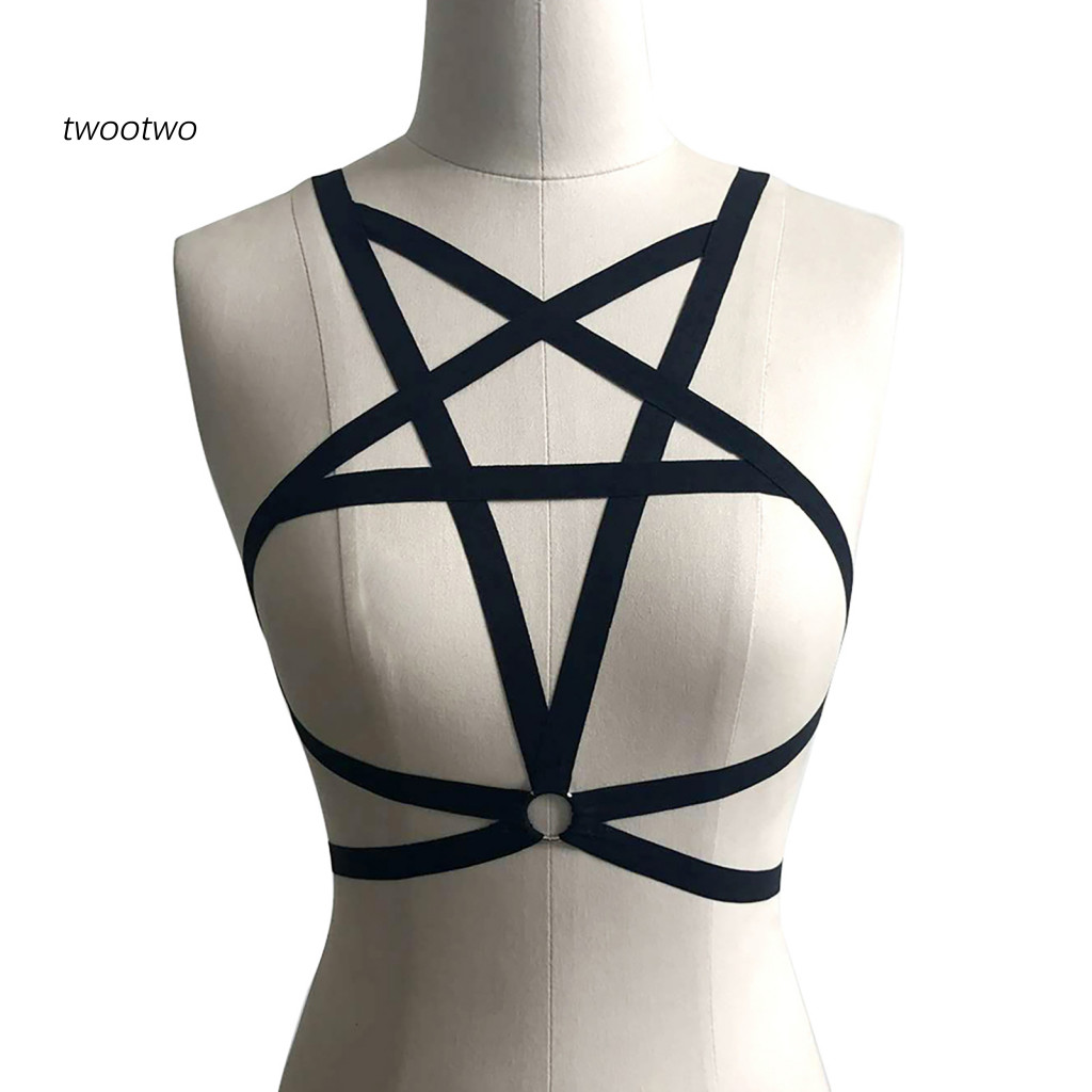 Women's PU Leather Body Chest Harness Cage Bra Belt Gothic Collar