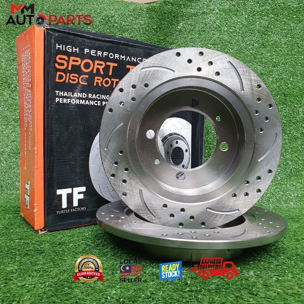 ORIGINAL TF THAILAND SLOTTED & DRILLED DISC ROTOR PROTON WAJA (REAR ...