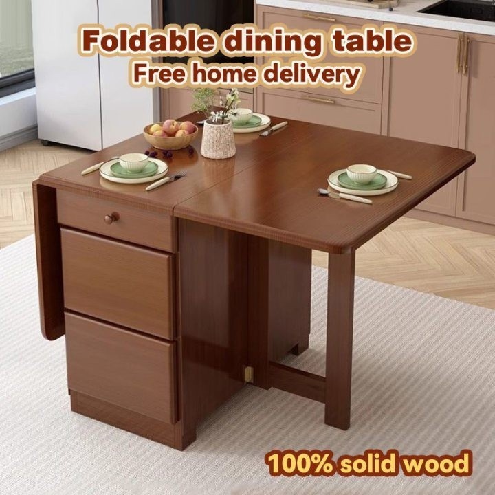 Solid Wood Folding Dining Table Small Sized Household Dining Table