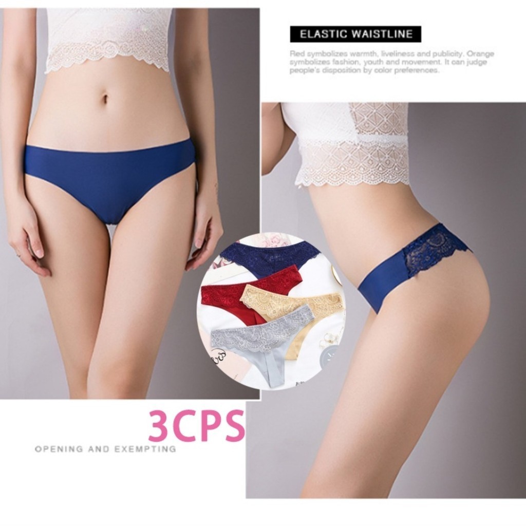 3pcs Sexy Women Thong Underwear Seamless Panties Plus Size Low-Rise T-back Panty Lace