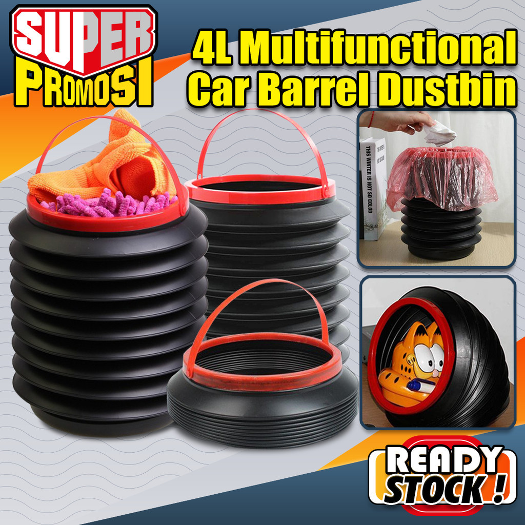(Clearance) 4L Multifunctional Car Barrel Dustbin Foldable Car Dustbin