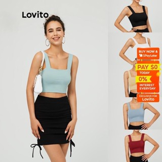 Lovito Trendy Solid Navel Shoulder Strap Square Tank Crop Tops Sando for  Women L03020 (Green/Black/White/Red/Blue/Beige)