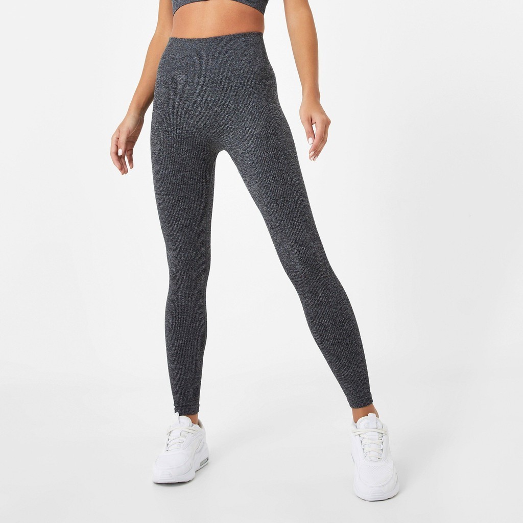 USA Pro Womens Seamless Ribbed Leggings (Black) Sports Direct