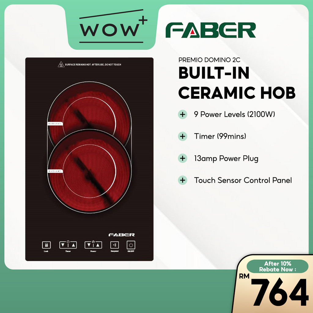 Faber PREMIO DOMINO 2C Built-In Hob - 46cm/2100W, Featuring Touch ...