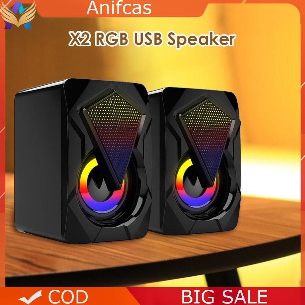 X2 Computer Speakers USB Powered 3Wx2 Bass Speakers with RGB Light for