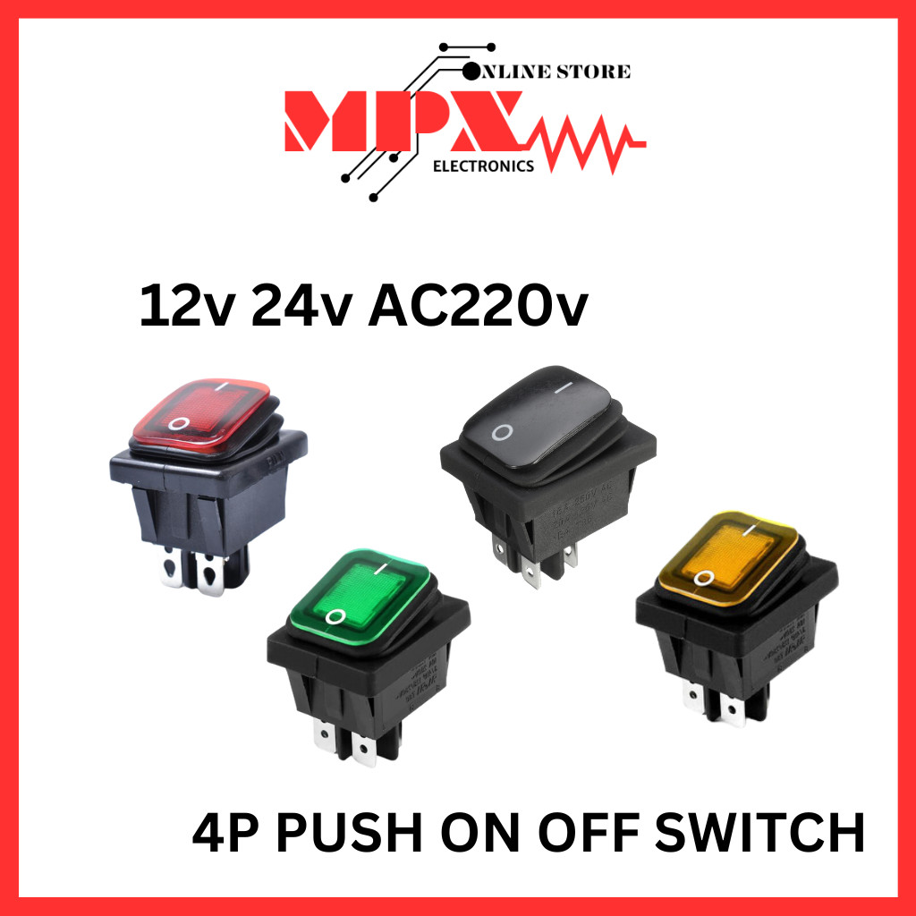 Waterproof Illuminated 4P Rocker Switch 16A On-Off / On-Off-On IP65 ...