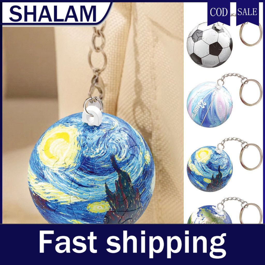 PING 3D Puzzle Ball Keychain Earth Football Basketball Oil Painting
