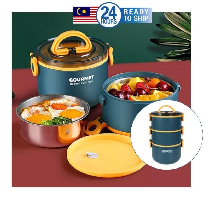 3 Layers Stainless Steel Food Tiffin Carrier Spill Proof Multi layer ...