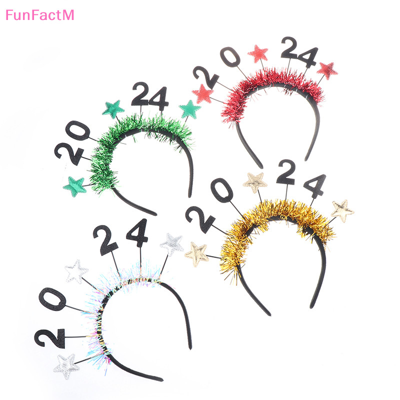 [funfactm] Adult Kids Tinsel Crown 2024 New Year Decoration Hair Hoop 