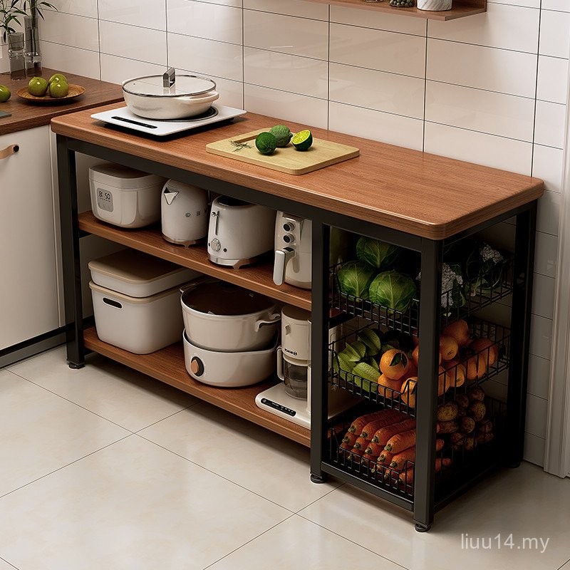 Kitchen Multifunctional Shelf Floor-standing Vegetable Cutting Table Workbench Microwave Oven ...