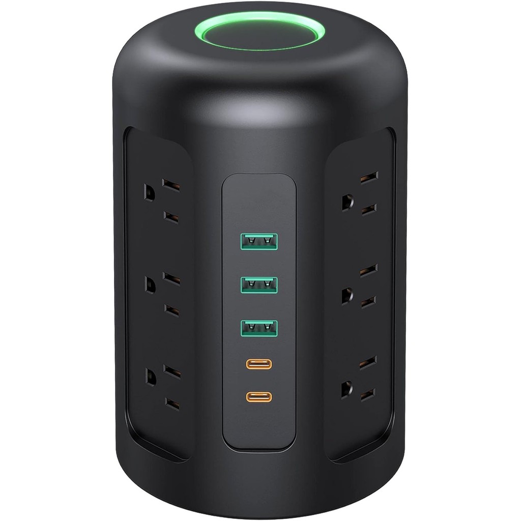 20W USB C Power Strip Tower with 12 AC Outlets, 1500J Surge Protectors ...