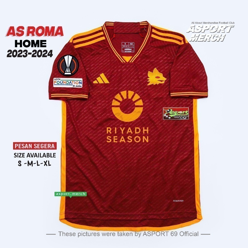 Asroma HOME FOOTBALL JERSEY riyadh 2023 2024 SOCCER ROME HOME JERSEY 23 ...