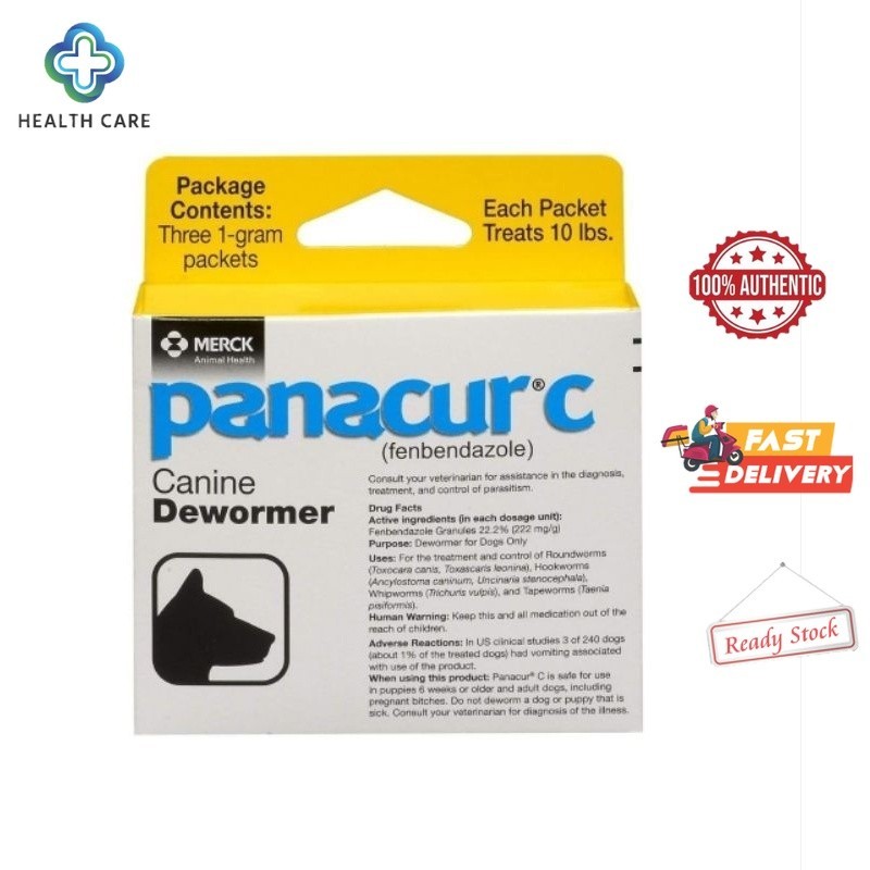 Panacur C Canine Dewormer Dogs 1 gram (3 Packets) Each Packet Treats 10 ...