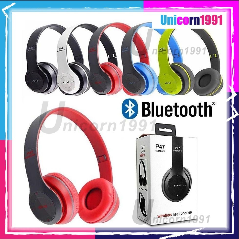 7 1 Murah Sekali Wireless Bluetooth Headphone of P47 New generation Premium Stereo HIFI Bass no aux cable MP Shopee Malaysia