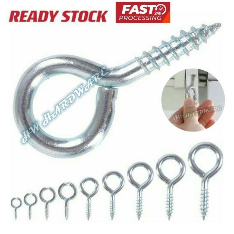 [10 PCS] Zinc Plated Screw Eye 4# , 5# , 6# , 8# , 10# , 12# / Eye bolt ...
