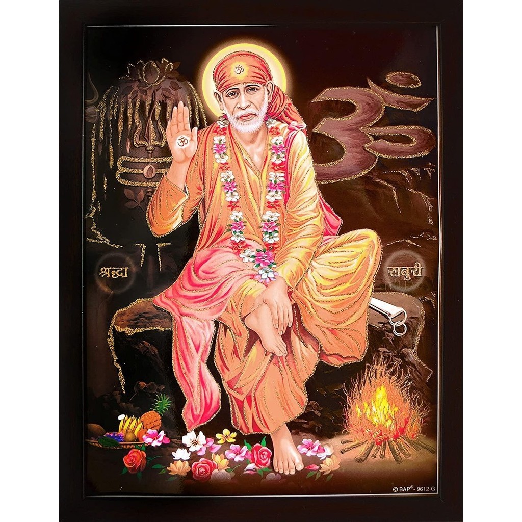 Sai Baba Giving Blessing with Om Symbol and Shivling a Elegant and ...