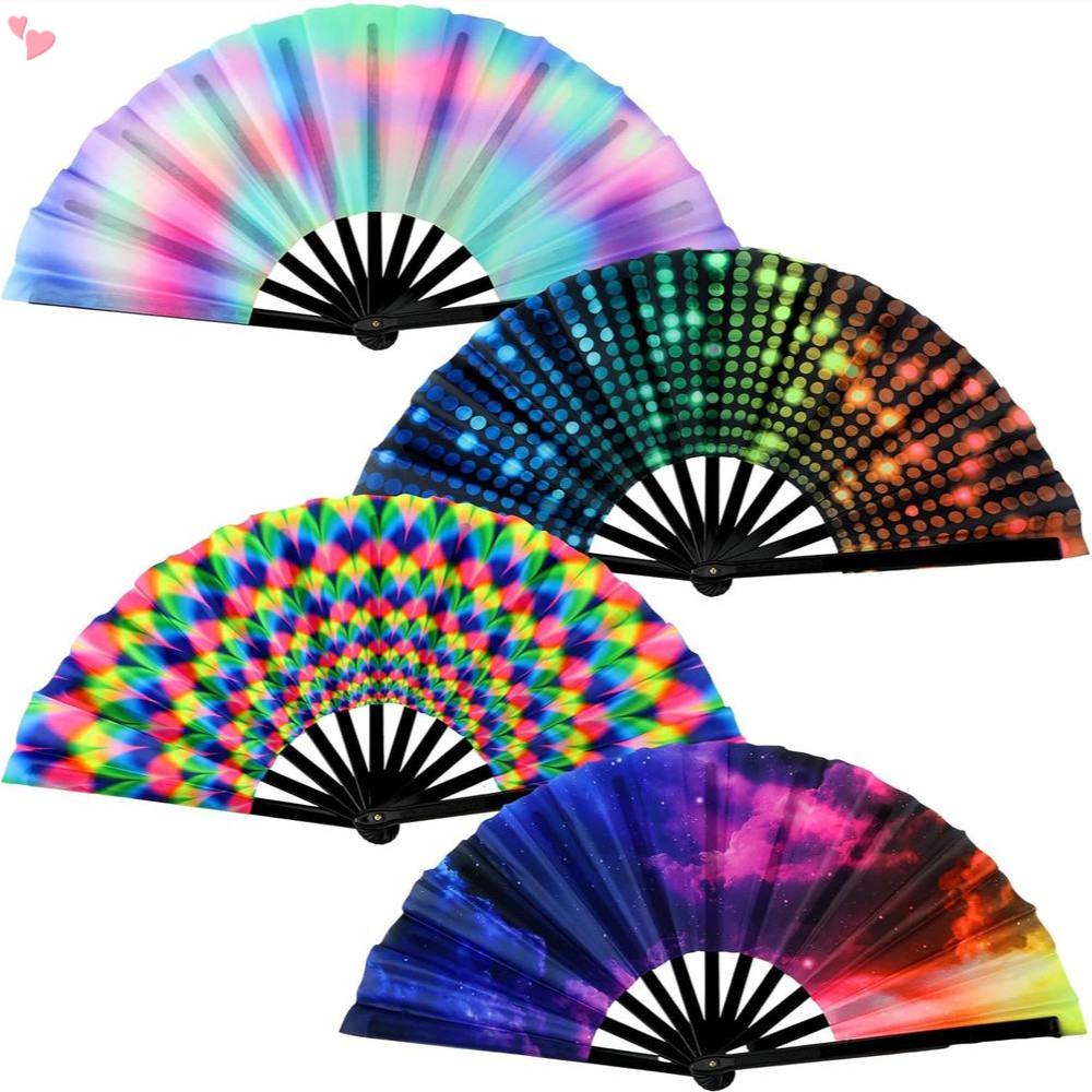 UV Glow Large Rave Folding Hand Fan for Men Women Chinese Japanese ...