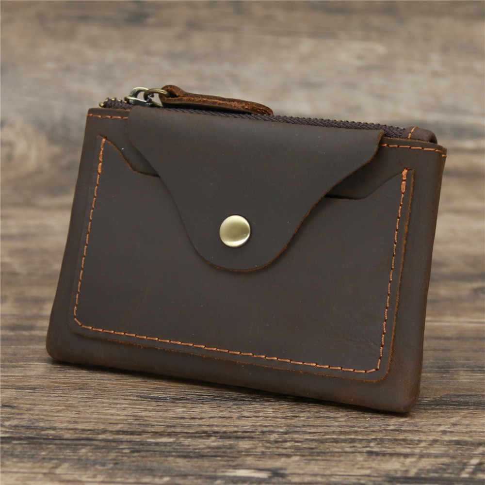 Men's Wallet Retro Men's Short Wallet Cowhide Zipper Horizontal Ultra ...