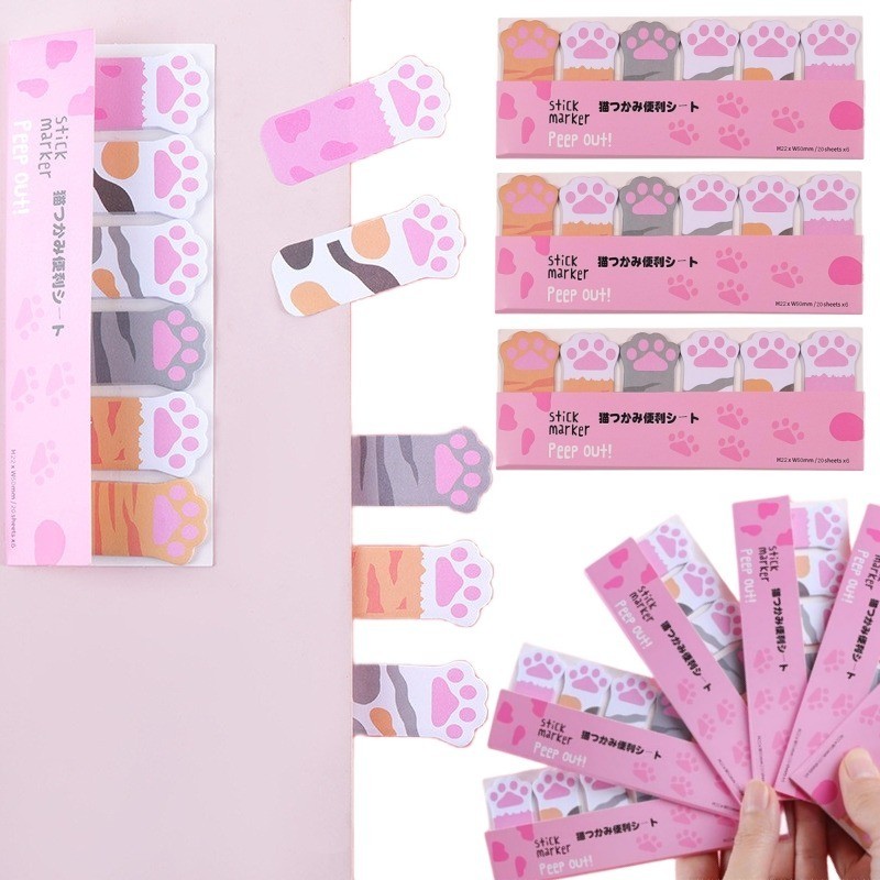 Cartoon Cat Claw Sticky Notes Self-Adhesive Bookmark Index Stickers ...