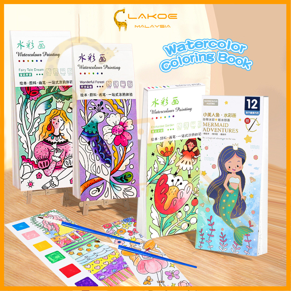 lakoe 12 Sheets Portable Coloring Book Set With Paint Brush Notepad ...