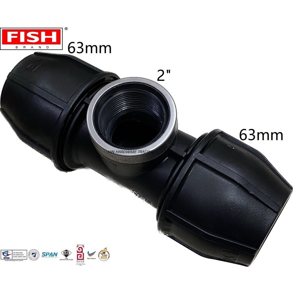 Brand Fish Push Fit PolyPropylene PN16 Compression Fittings 63mm x 2 ...