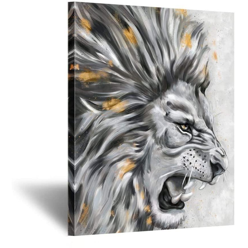 King Lion Canvas Wall Art Grey Wild Animals Canvas Prints Painting for ...