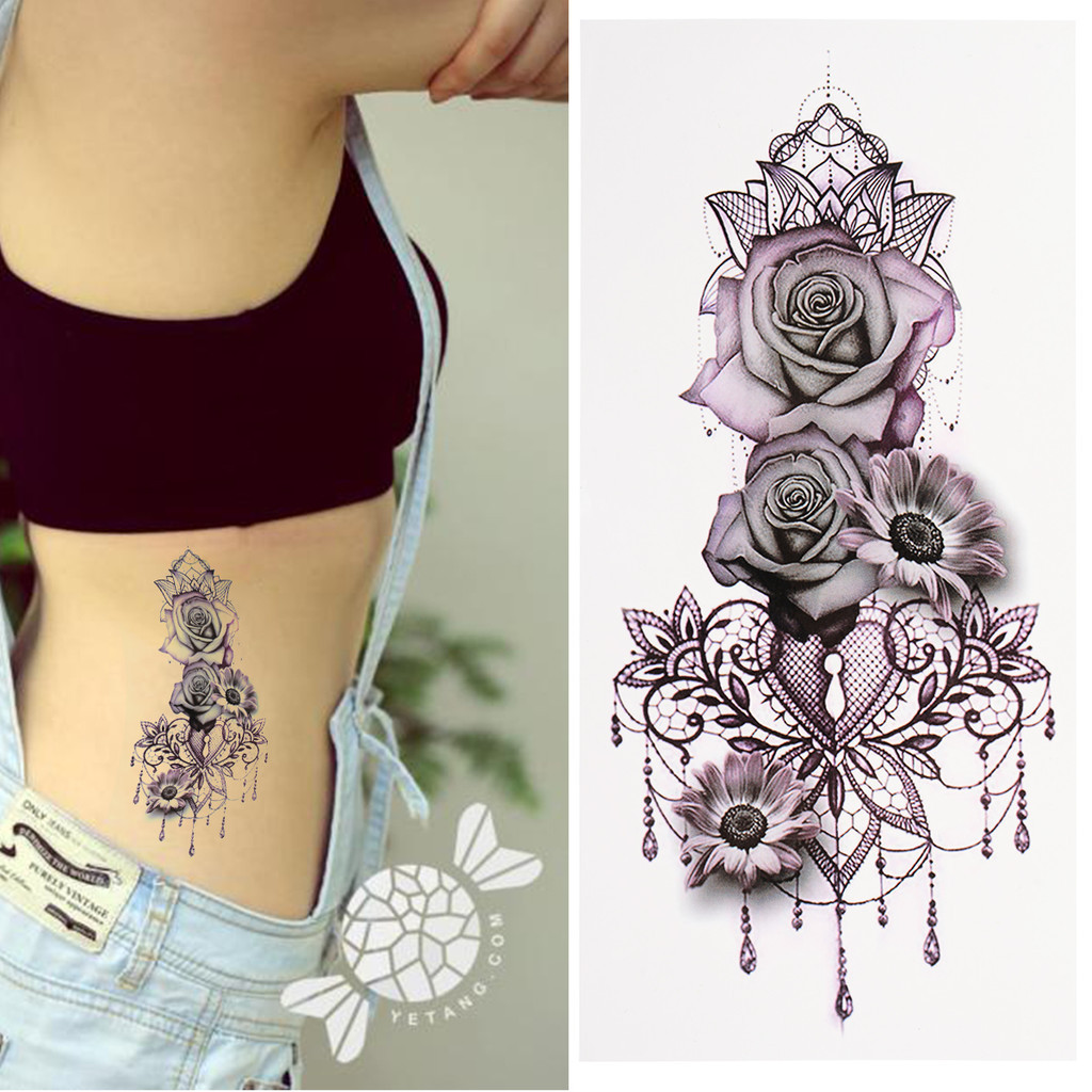 Womens Removable Waterproof Temporary Flower Tattoo Stickers Body Art