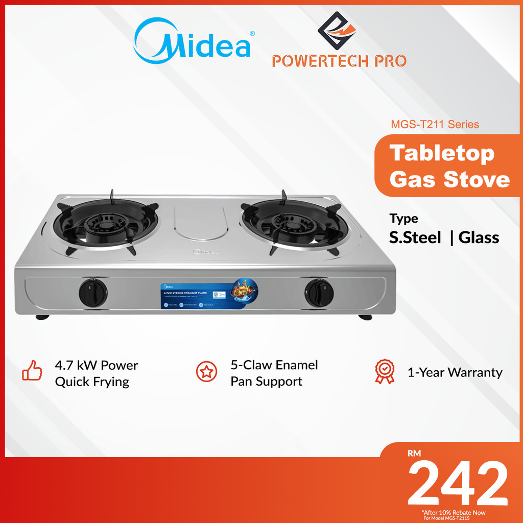 Midea Tabletop Gas Stove with Cast Iron Cap 2Burners (MGST211S / MGST211G) Available in