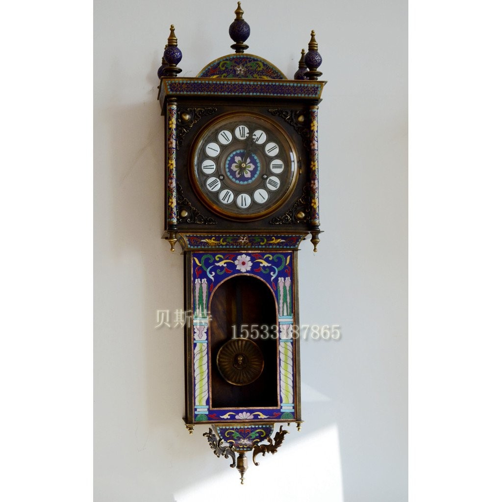 Wall Clock Cloisonne Brass Mechanical Hanging Clock Antique Old Wall ...