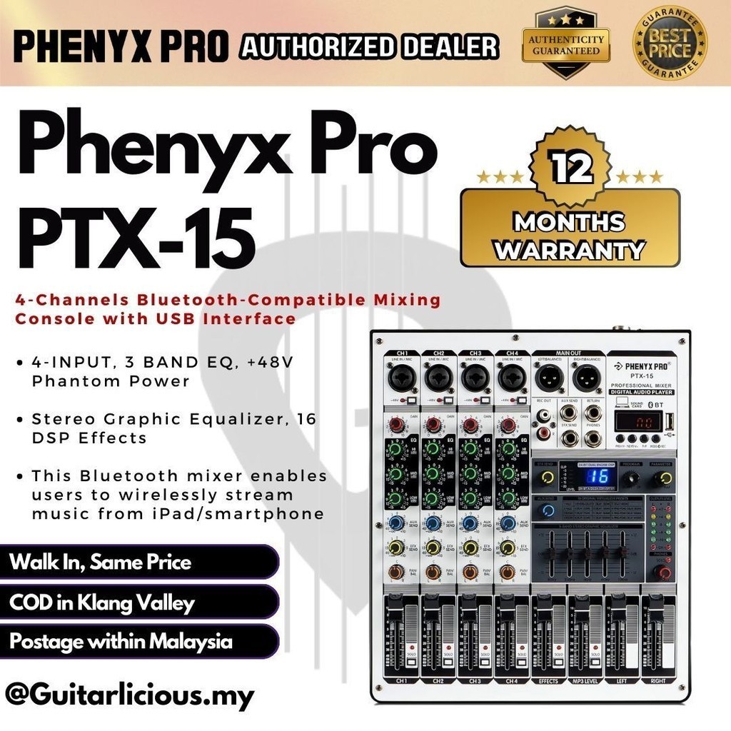 Phenyx Pro PTX-15 4-Channels BT Compatible Mixing Console w/ USB ...