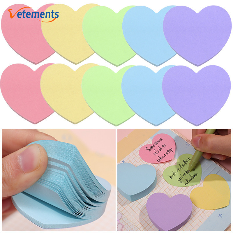 Colorful Heart Shaped Sticky Notes Solid Color Memo Pad Waterproof Self ...