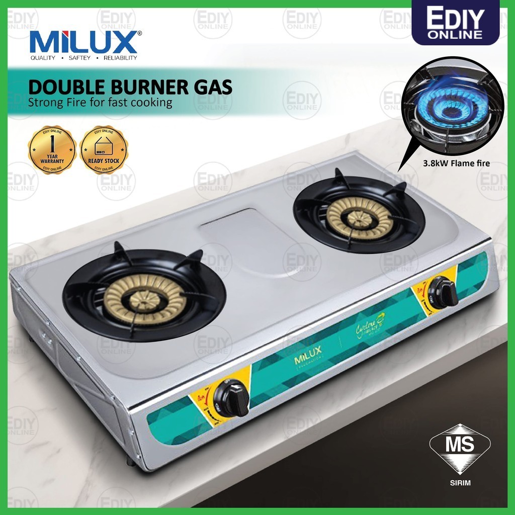 Sirim Milux Mss Double Cast Iron Burner Lpg Gas Stove Stainless Steel Dapur Homelux