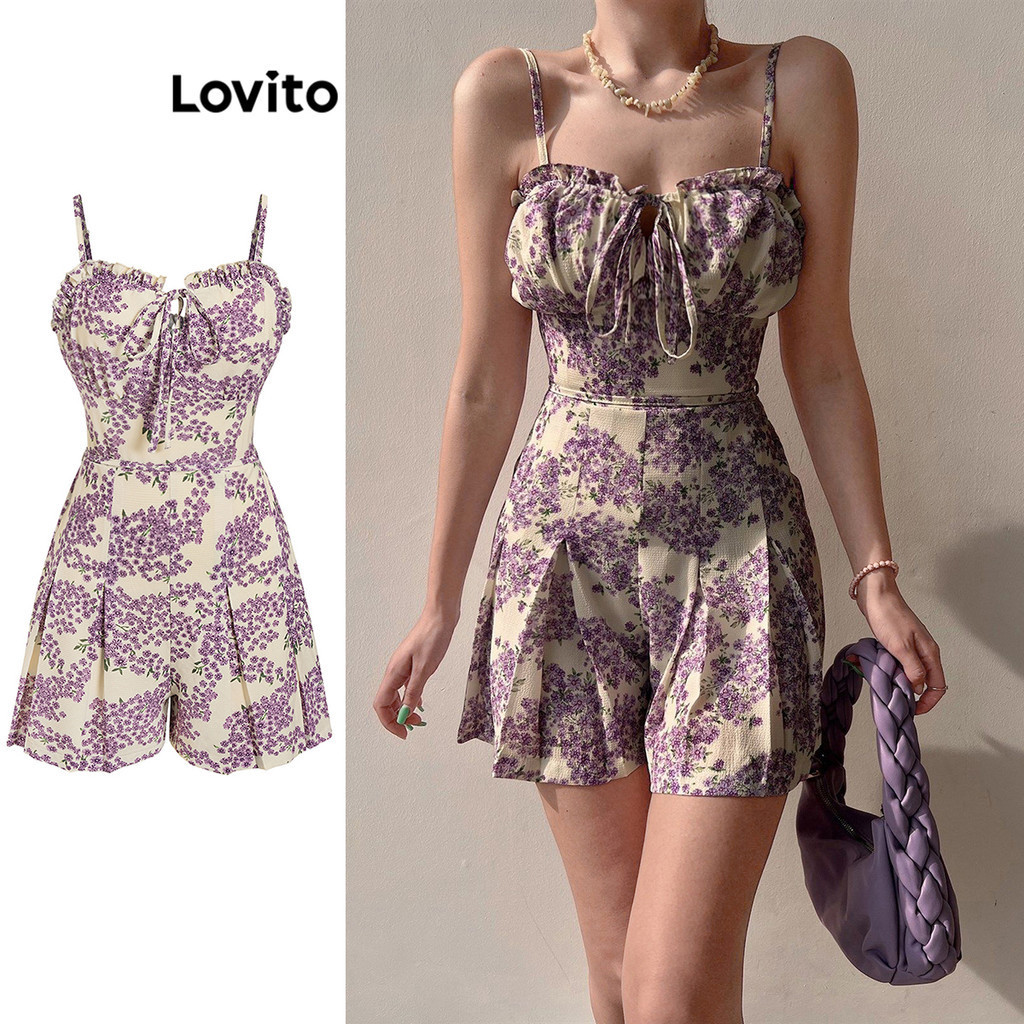 Lovito Slim Fit Elegant Lettuce Trim Eyelet Embroidery Jumpsuit for ...
