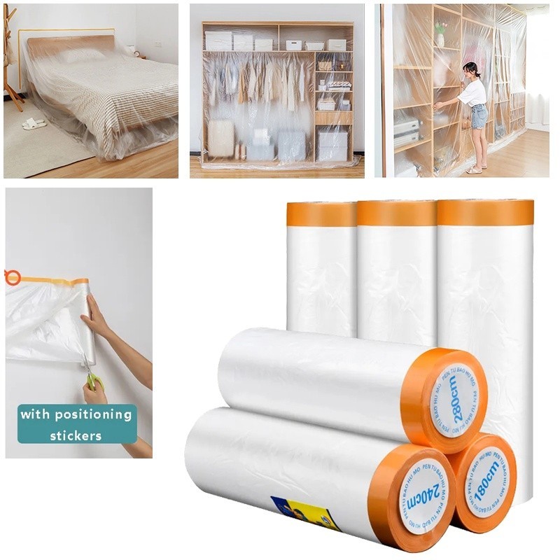 Masking Film with Tape Painting Protection Covering for Plastic Drop ...