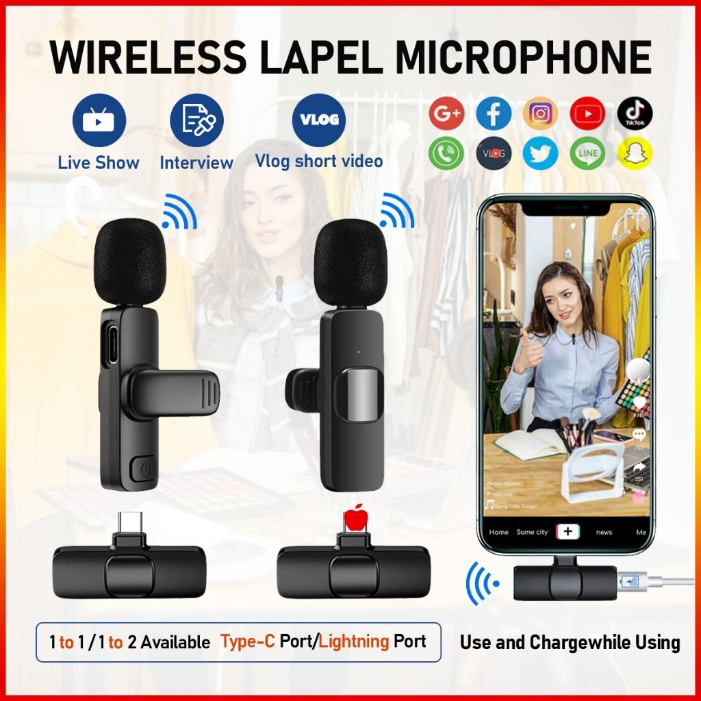 [24 Ship] Lavalier Microphone Wireless Mic Microfon Portable Microphone ...