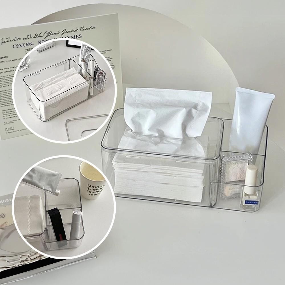 2 Compartments Acrylic Transparent Tissue Box Remote Control Home Room ...