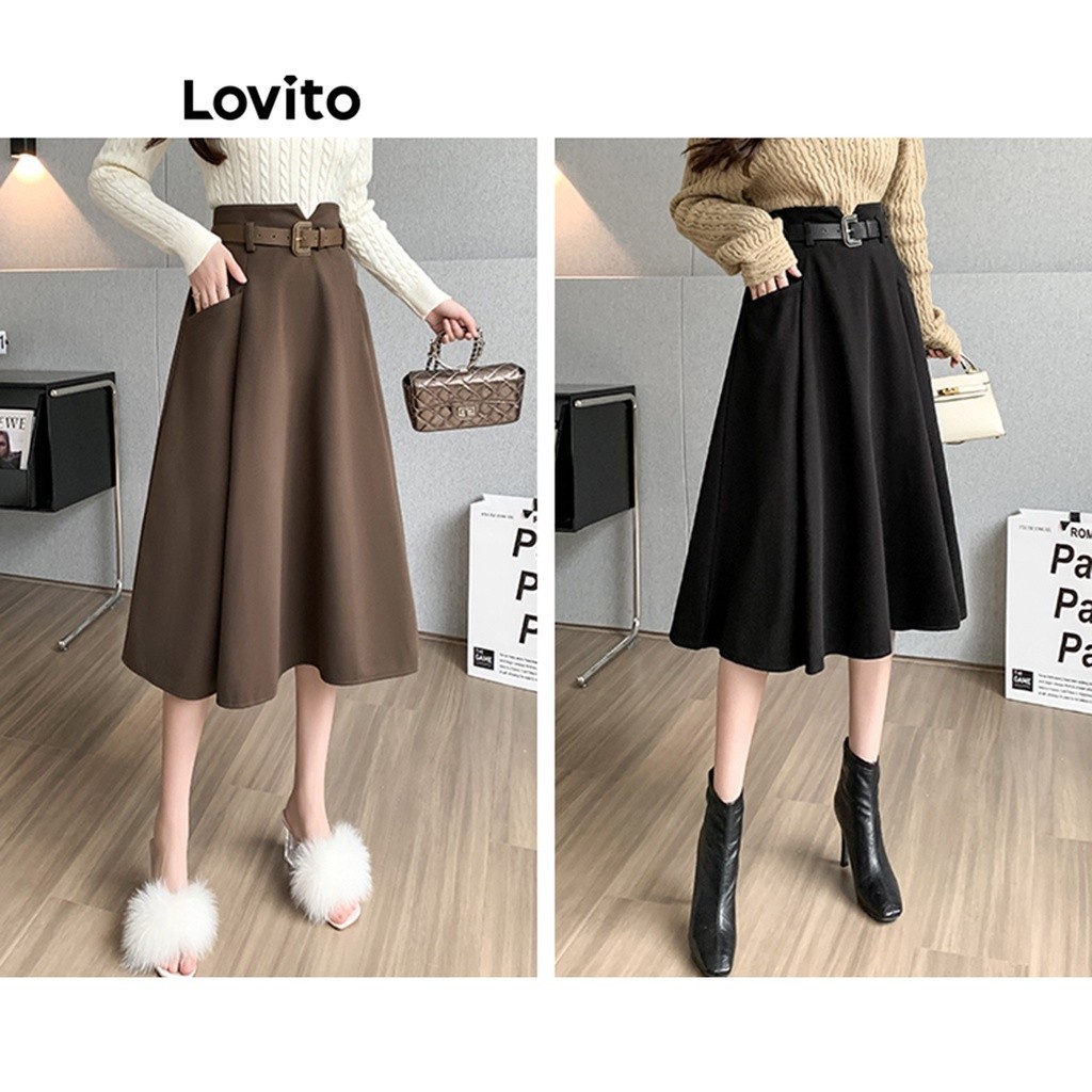 Lovito Elegant Plain Pocket Zipper Side Zip Skirt for Women LNA29118 ...