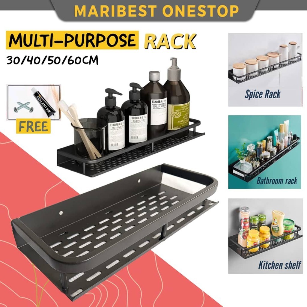 Aluminium Black Multifunction Shelf Wall Mounted Shampoo Rack Kitchen ...