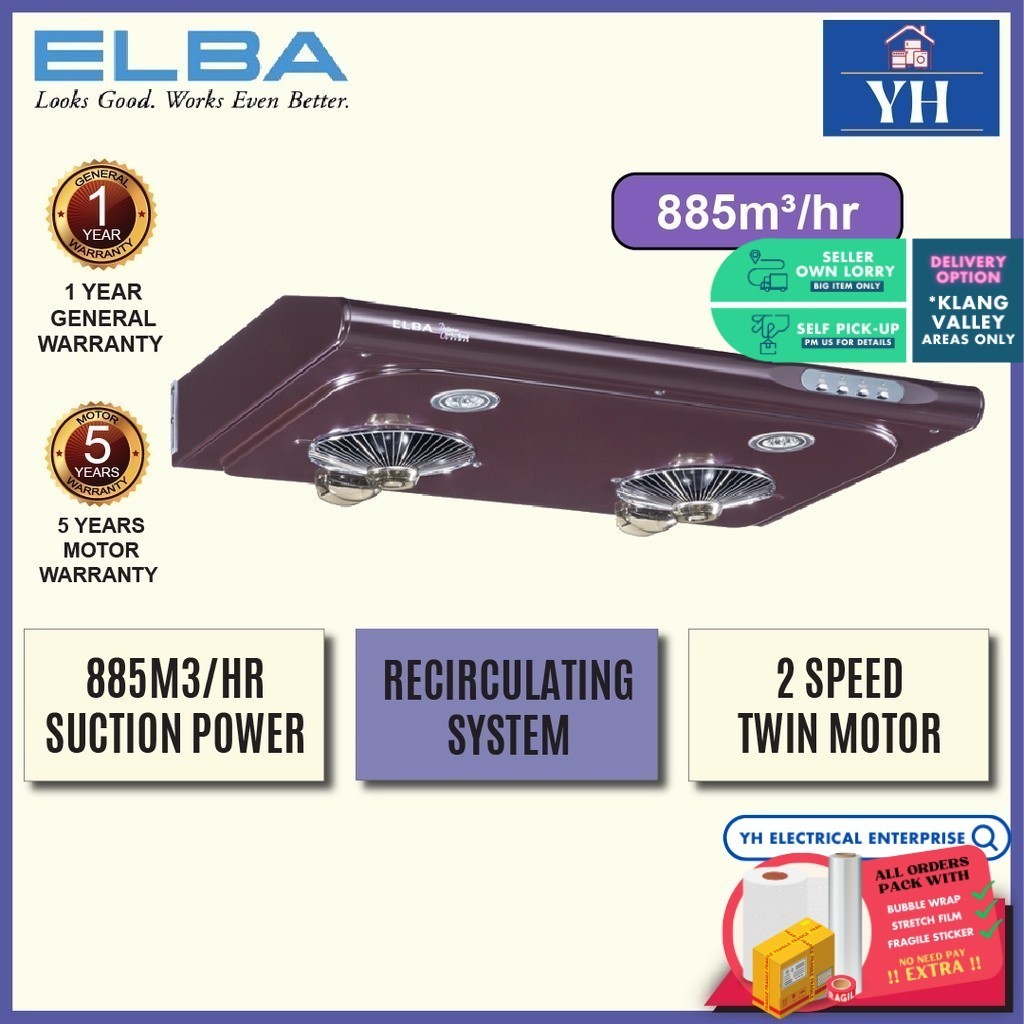 Elba 885m3/hr Recirculating System Twin Motors Slim Hood with 2 speeds