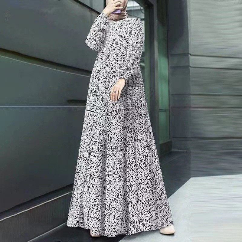 baju kurung dress baju raya kebaya baju raya 2024 viral dinner dress spring dinner dress elegant baju muslimah labuh Muslim Comfort and Casual Polka Dot Long Sleeve Pullover Loose Waist Long Dress