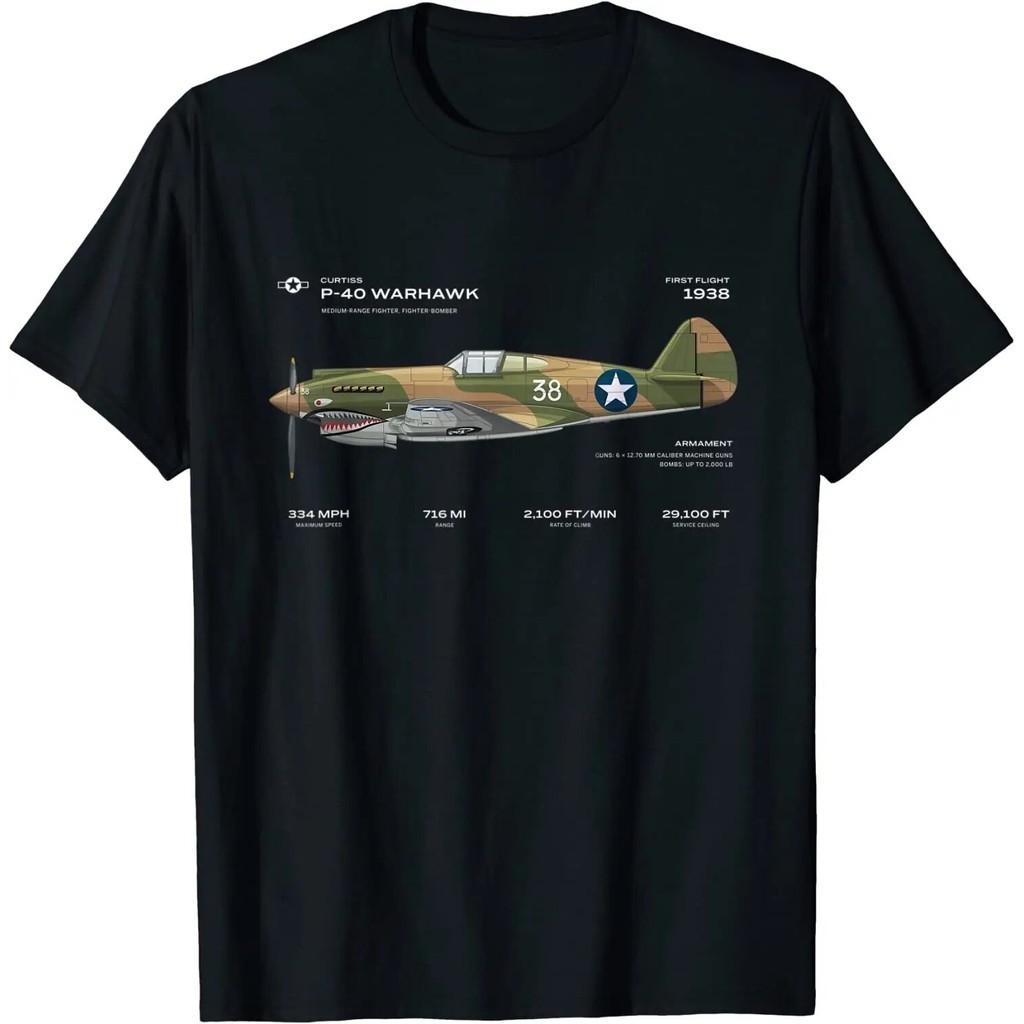 P40 Warhawk Us Wwii Airplane Historic War Bird Fighter Bomb Men Tshirt ...