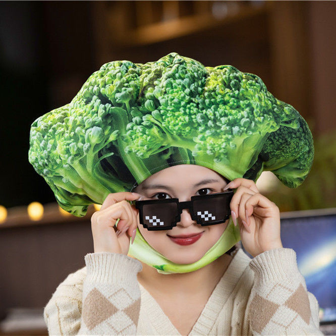 Girl Heart Cute Plush Funny Simulation Broccoli Headgear Hat Gift Photo ...