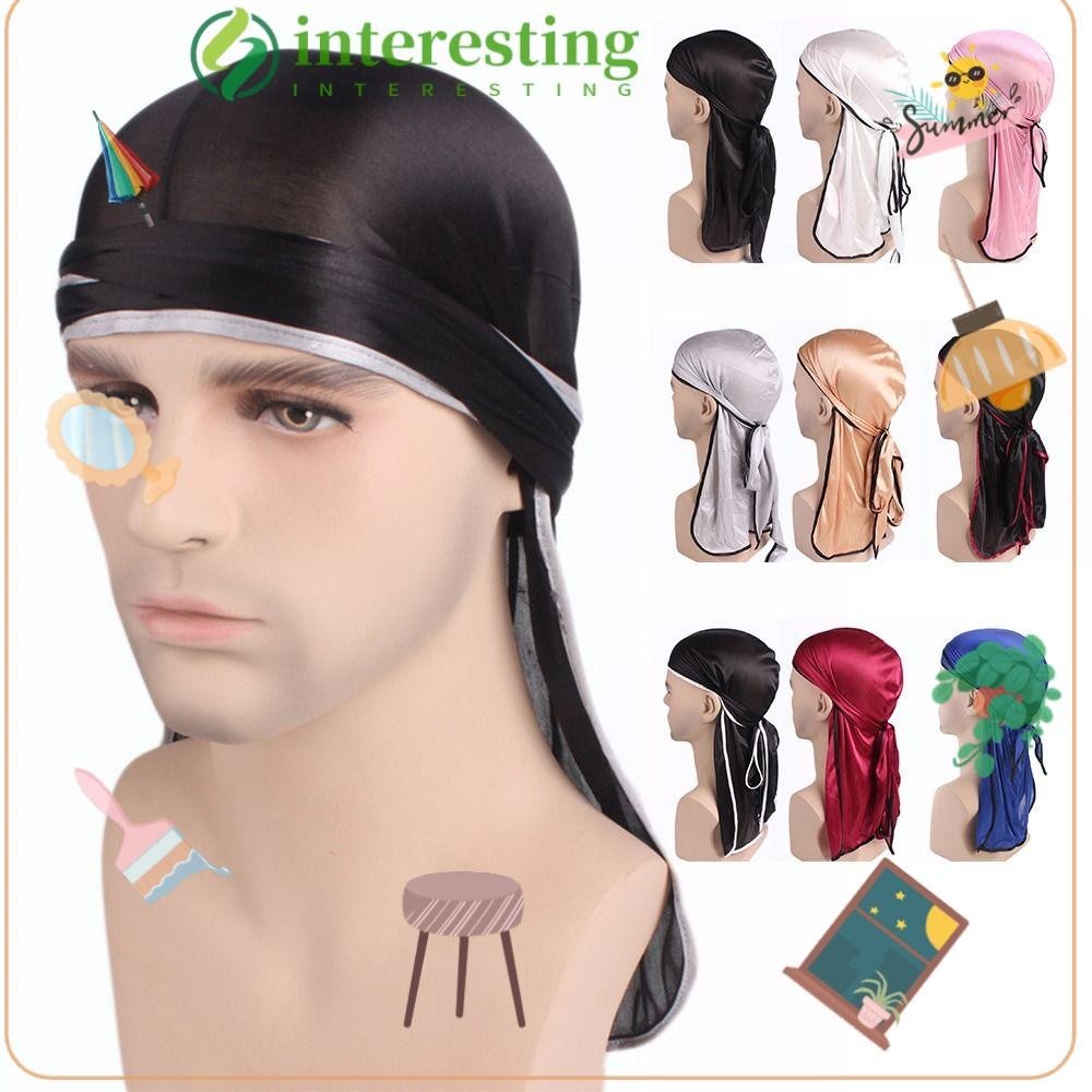 INTERESTING Silky Durag, Multicolor Long Tailed Braids Edging Satin
