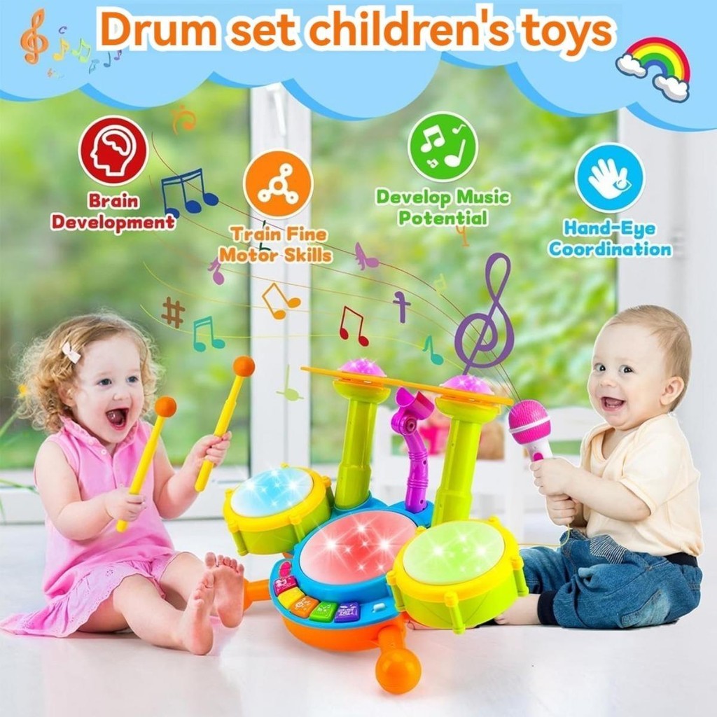 Drum Set Baby Piano Electric Musical Instruments Toy with Drum Sticks ...