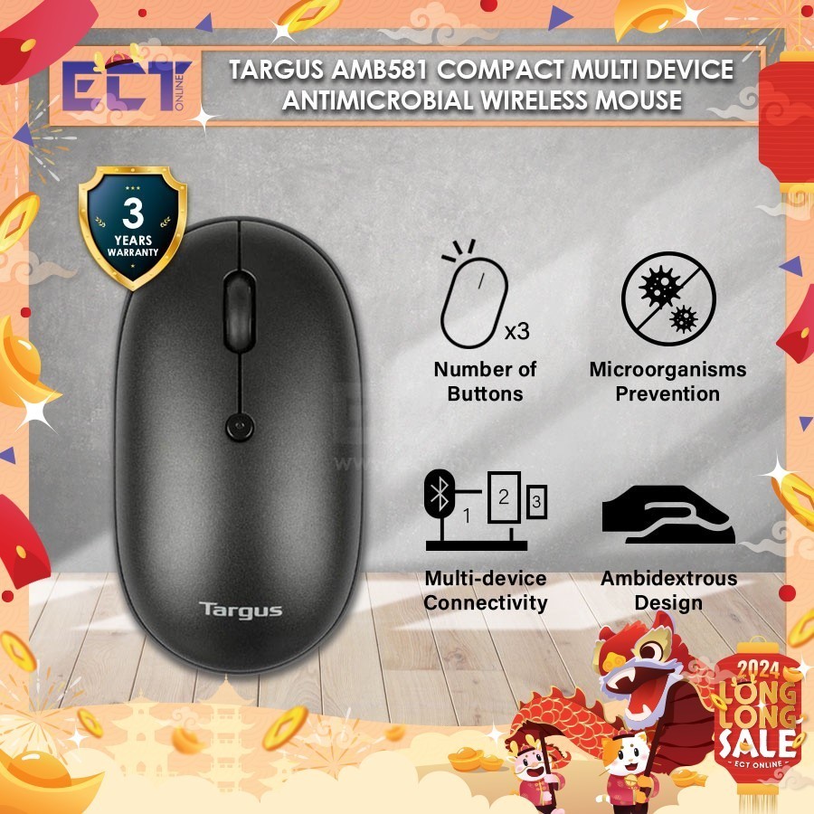 Midsize Comfort Multi-Device Antimicrobial Wireless Mouse