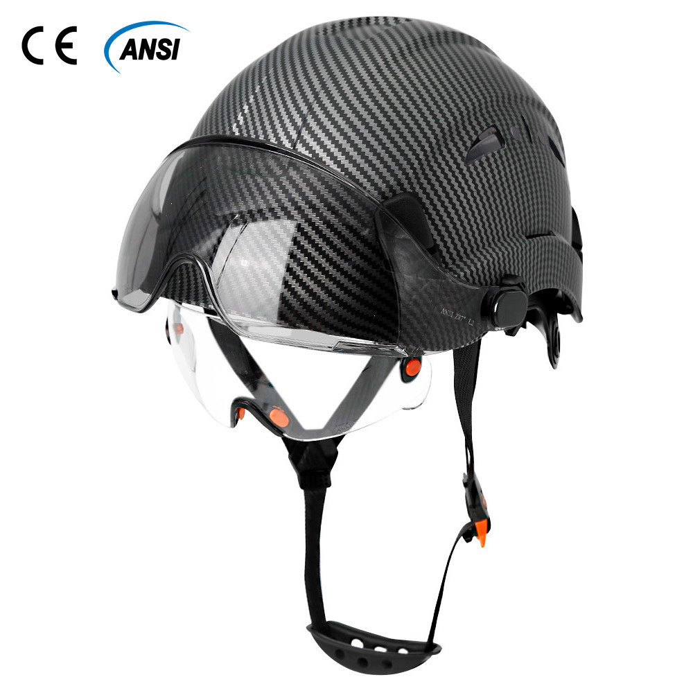 Carbon Fiber Safety Helmet with Dual Goggles,CE Certified Construction Helmet with Builtin