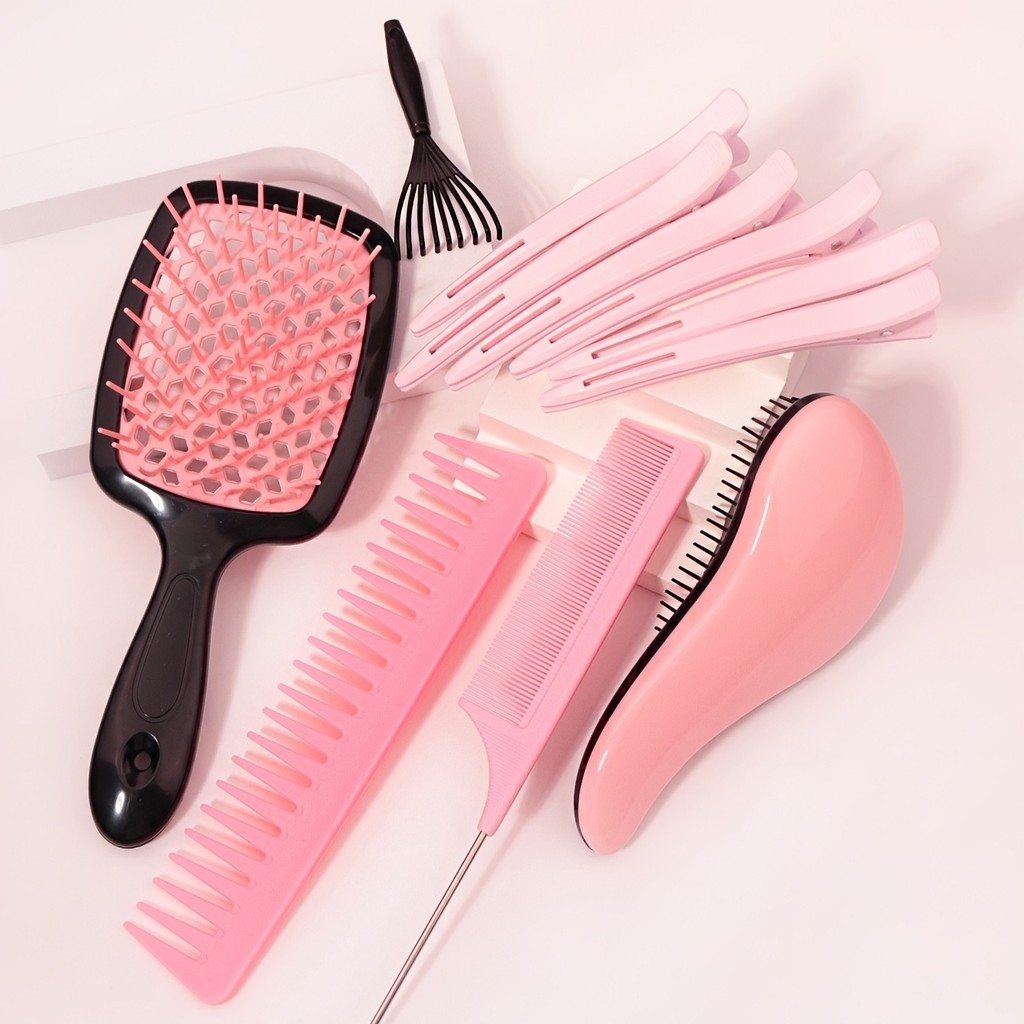 Hair Grooming Styling Brush Set - Detangling, Rat Tail Comb, Wide Tooth ...