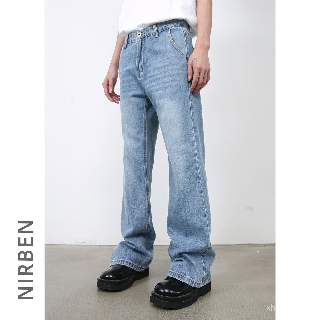 Men's European And American High Street Jeans Blue Ripped