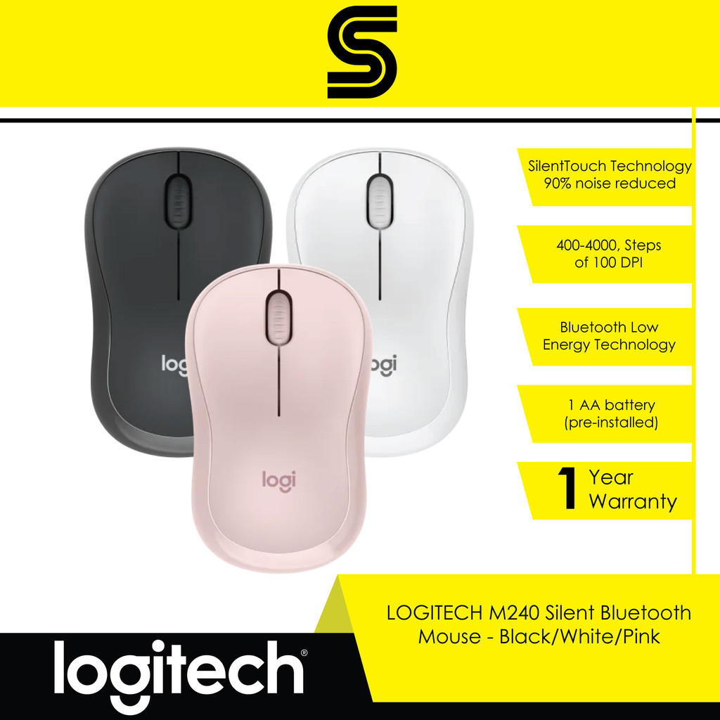 LOGITECH M240 Silent Bluetooth Mouse - Black/White/Pink | Shopee Malaysia