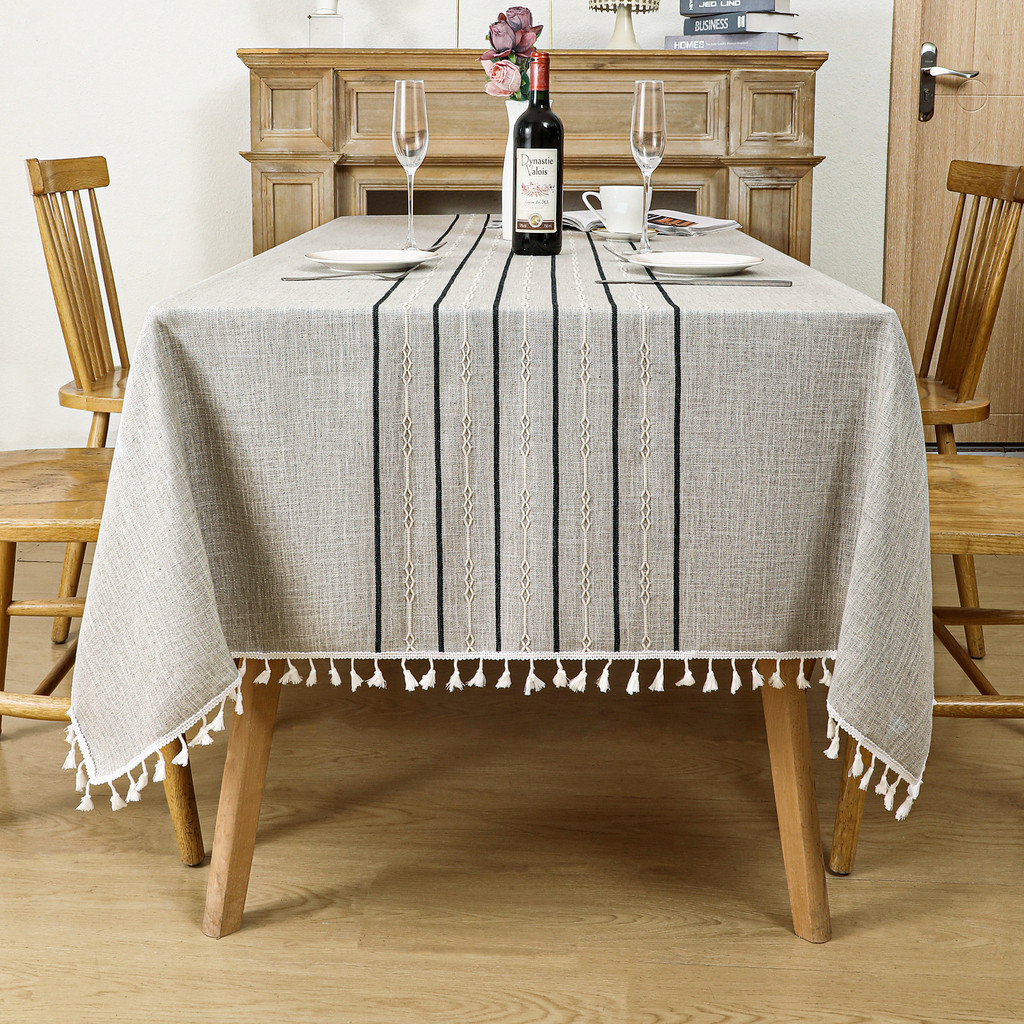 Table Cloth Thickened Cotton and Linen Woven Tassel Rectangular ...